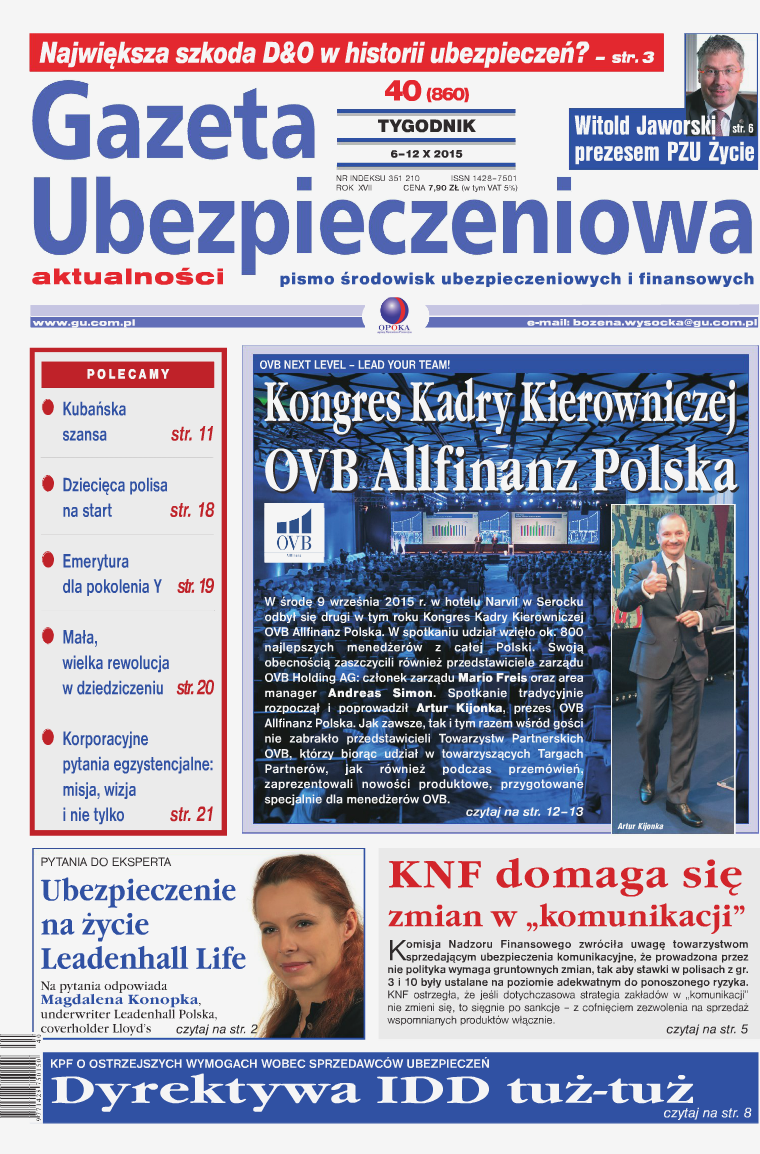 Gazeta Ubezpieczeniowa - wydanie elektroniczne nr 40-2015