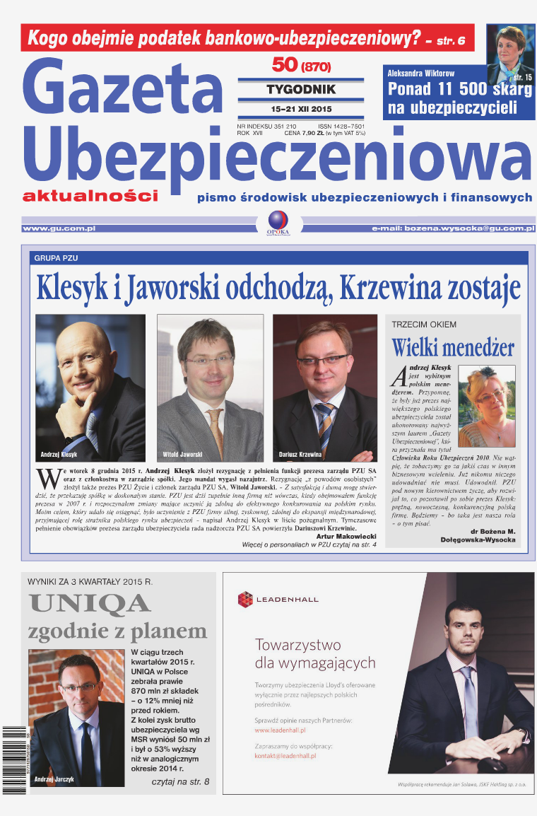 Gazeta Ubezpieczeniowa - wydanie elektroniczne nr 50-2015