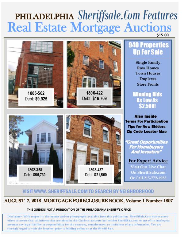 Philadelphia's August 2018 foreclosure Listing Philadelphia's Mortgage Foreclosure List