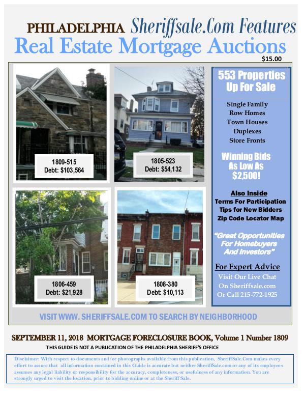 Sept 2018 Foreclosure September 2018 Philadelphia Mortgage Foreclosure L