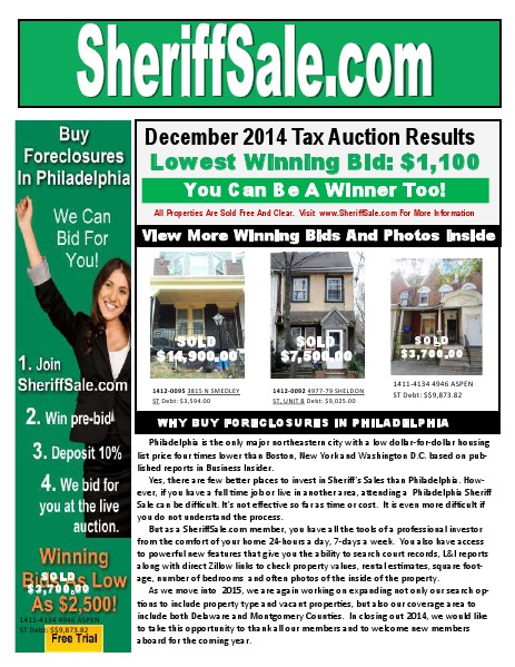 December 2014 Tax Auction Results December 2014 Tax Auction Results for Philadelphia