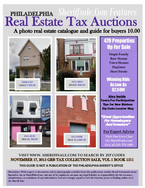 Philadelphia Property Tax Auction November 17. 479 Properties Offered Nov 17, 2015 GRB Non-members