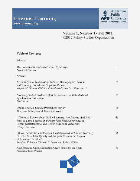 Internet Learning Volume 1, Number 1, Fall 2012