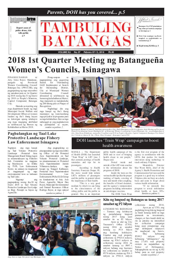 Tambuling Batangas Publication February 07-13, 2018 Issue