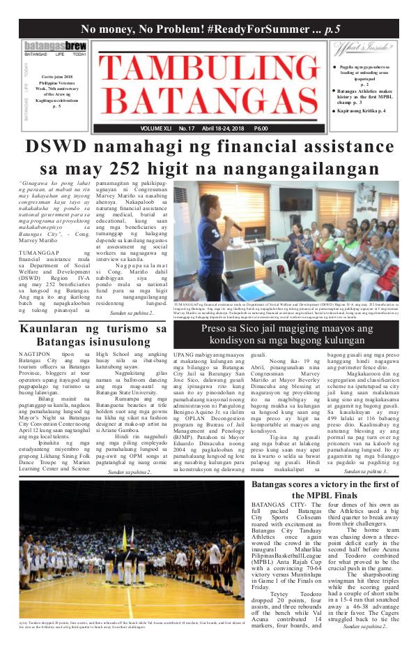 Tambuling Batangas Publication April 18-24, 2018 Issue