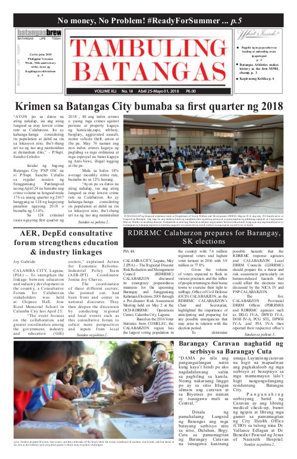 Tambuling Batangas Publication April 25-May 01, 2018 Issue