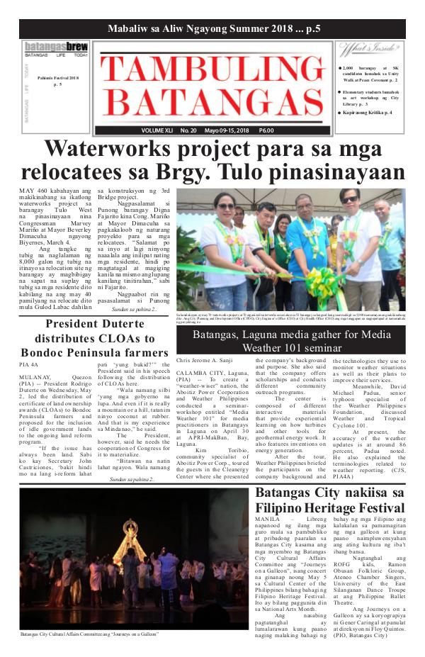 Tambuling Batangas Publication May 09-15, 2018  Issue