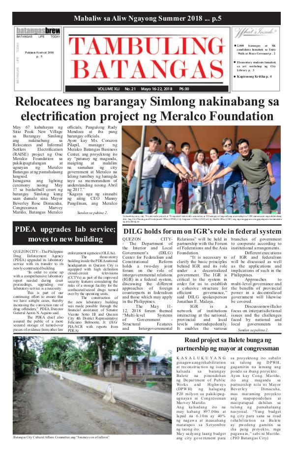 Tambuling Batangas Publication May 16-22, 2018 Issue