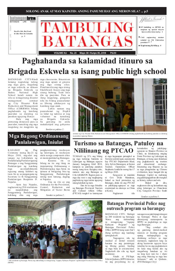 Tambuling Batangas Publication May 30-June 05, 2018 Issue
