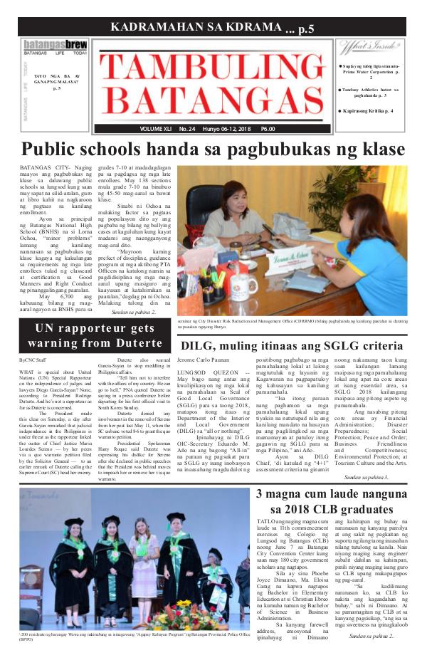 Tambuling Batangas Publication June 06-12, 2018 Issue