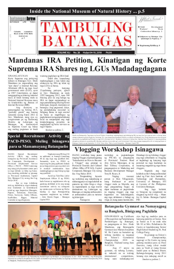 Tambuling Batangas Publication July 04-10, 2018 Issue