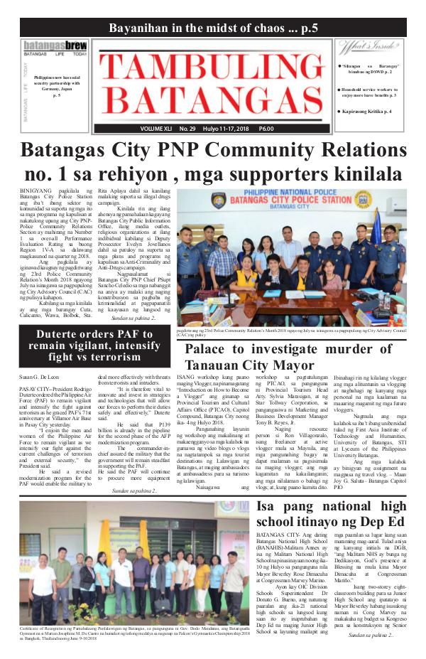 Tambuling Batangas Publication July 11-17, 2018 Issue
