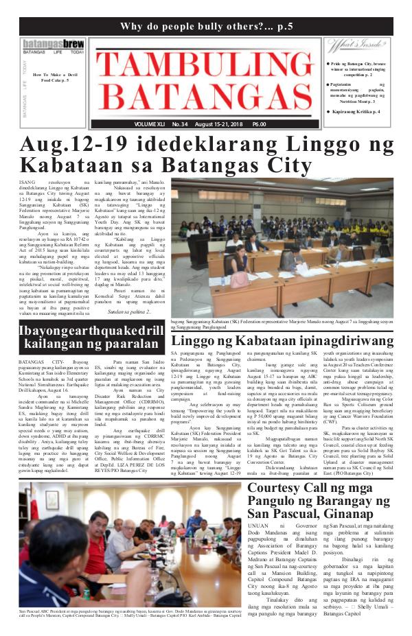 Tambuling Batangas Publication August 15-21, 2018 Issue