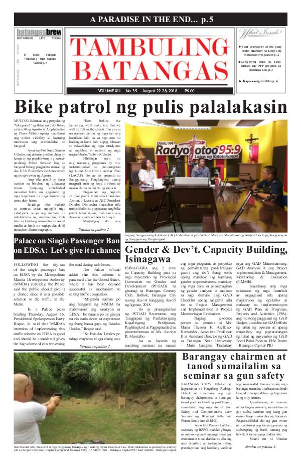 Tambuling Batangas Publication August 22-28, 2018 Issue