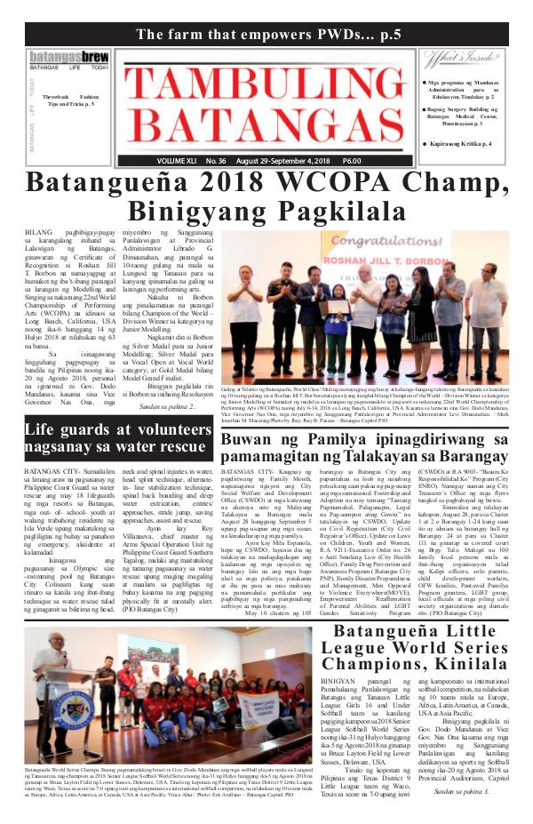 Tambuling Batangas Publication August 29-September 04, 2018 Issue