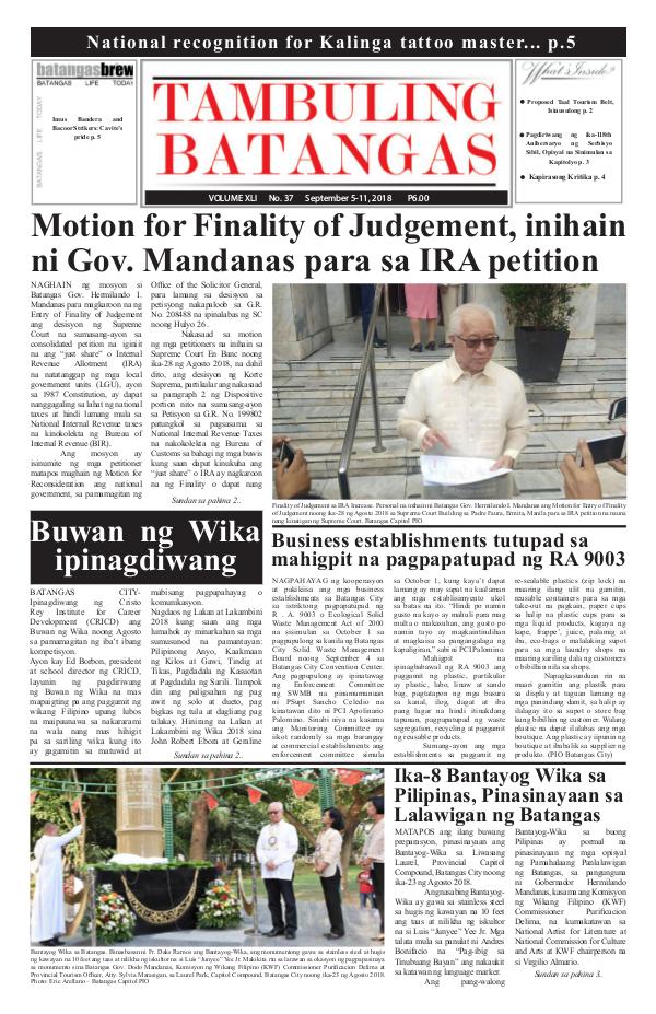 Tambuling Batangas Publication September 05-11, 2018 Issue