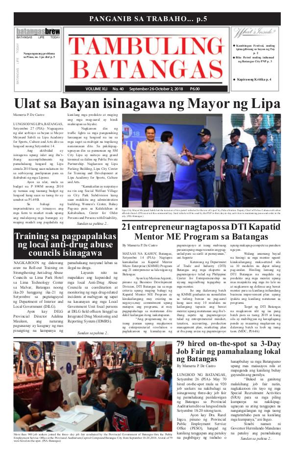 Tambuling Batangas Publication September 26-October 02, 2018 Issue