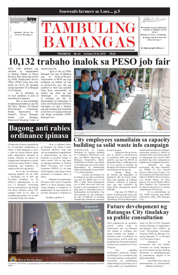 Tambuling Batangas Publication October 10-16, 2018 Issue