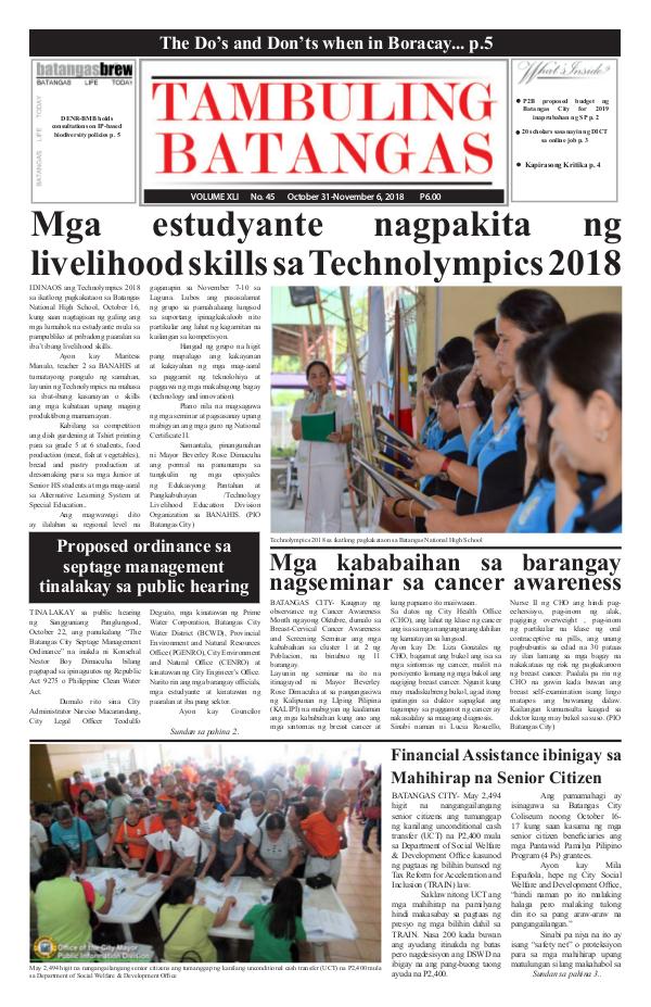 Tambuling Batangas Publication October 31-November 06, 2018 Issue