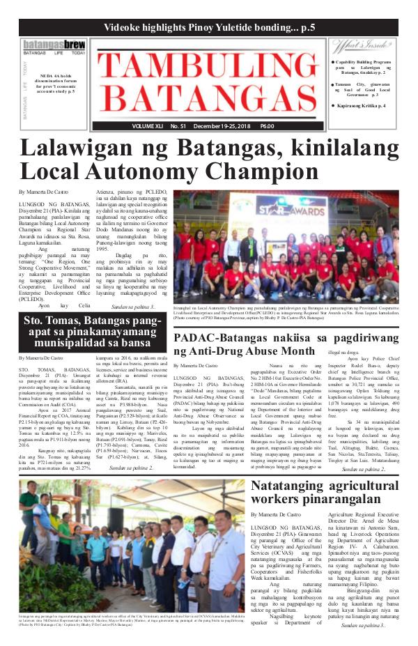 Tambuling Batangas Publication December 19-25, 2018 Issue