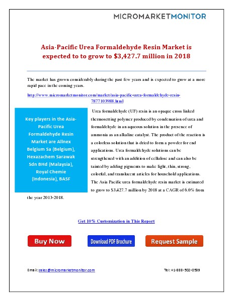 Asia-Pacific Urea Formaldehyde Resin Market is Expected to to grow to Friday, January 9, 2015