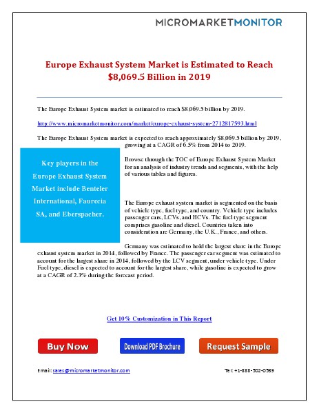 Europe Exhaust System Market is Estimated to Reach $8,069.5 Billion i 11th May 15