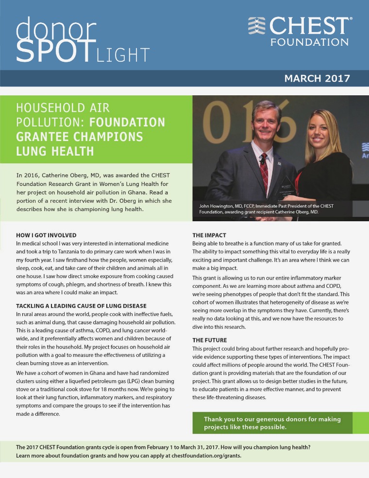 CHEST Foundation Donor Spotlight March 2017