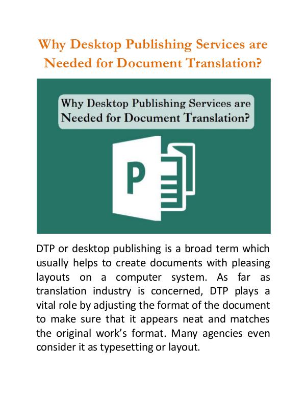 Why Desktop Publishing Services are Needed for Document Translation? Why Desktop Publishing Services are Needed?