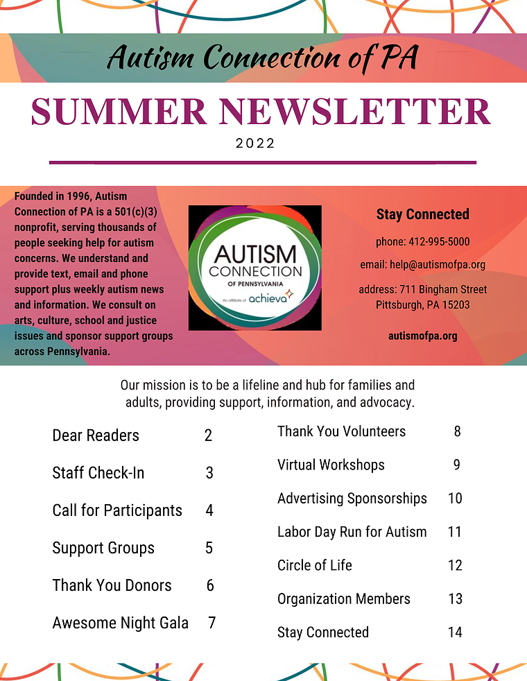 Autism Connection Quarterly Newsletter Summer 2022 Summer 2022