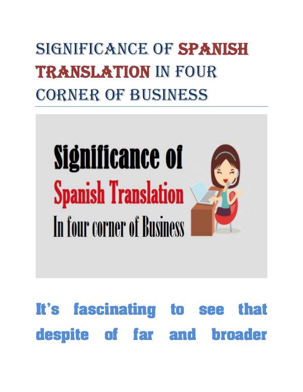 Significance of Spanish Translation In four corner of Business Spanish Translation In four corner of Business