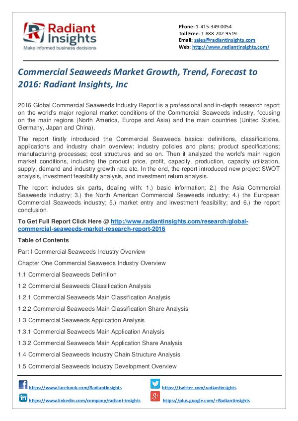 Commercial Seaweeds Market Growth, Trend, Forecast to 2016 Commercial Seaweeds Market 2016