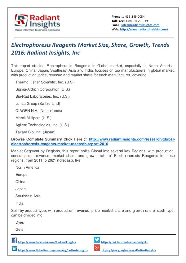 Electrophoresis Reagents Market Size, Share, Growth, Trends 2016 Electrophoresis Reagents Market 2016