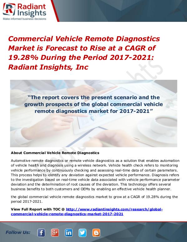 Commercial Vehicle Remote Diagnostics Market is Forecast to Rise Commercial Vehicle Remote Diagnostics Market 2021