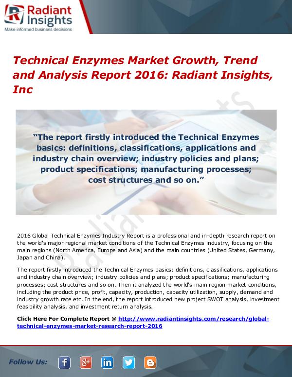 Technical Enzymes Market Growth, Trend and Analysis Report 2016 Technical Enzymes Market 2016