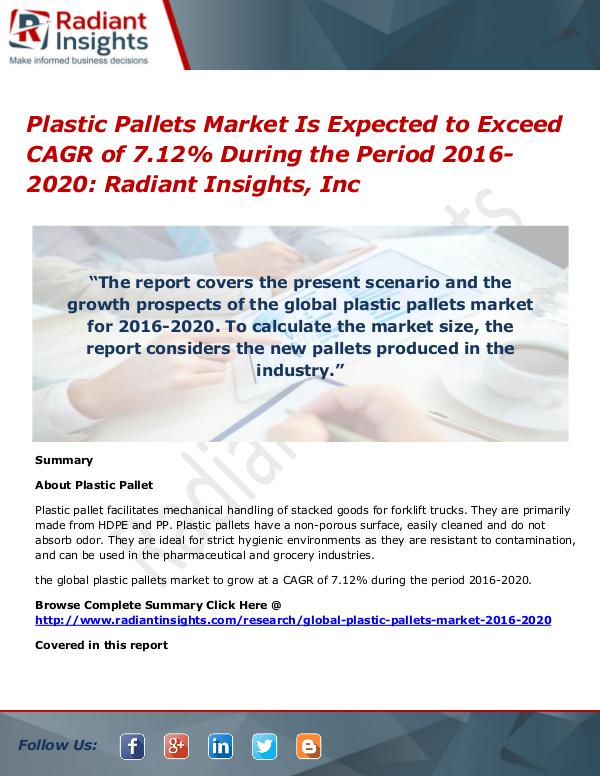 Plastic Pallets Market is Expected to Exceed CAGR of 7.12% Plastic Pallets Market 2016-2020