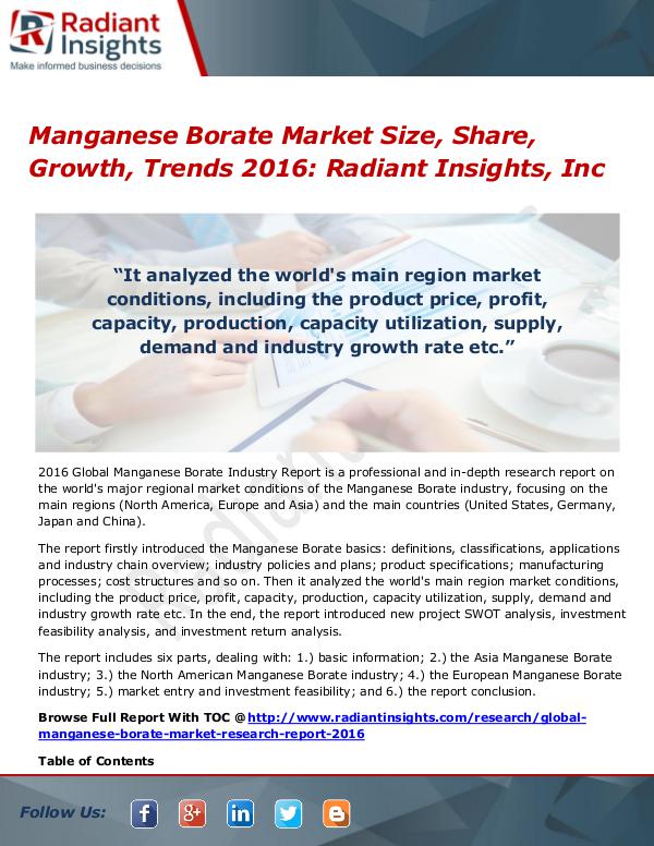 Manganese Borate Market Size, Share, Growth, Trends 2016 Manganese Borate Market 2016