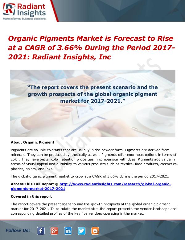 Organic Pigments Market is Forecast to Rise at a CAGR of 3.66% Organic Pigments Market 2017-2021