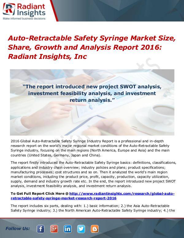 Auto-Retractable Safety Syringe Market Size, Share, Growth 2016 Auto-Retractable Safety Syringe Market 2016