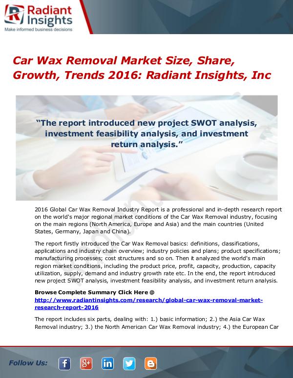 Car Wax Removal Market Size, Share, Growth, Trends 2016 Car Wax Removal Market 2016