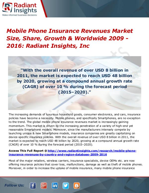 Mobile Phone Insurance Revenues Market Size, Share, Growth Mobile Phone Insurance Revenues Market 2009 - 2016