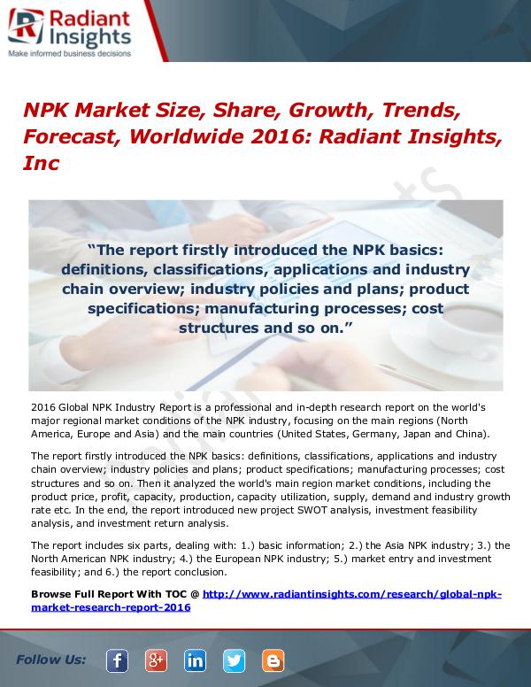NPK Market Size, Share, Growth and Analysis Report 2016 NPK Market 2016