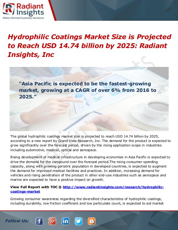 Hydrophilic Coatings Market Size is Projected to Reach USD 14.74 Hydrophilic Coatings Market 2025