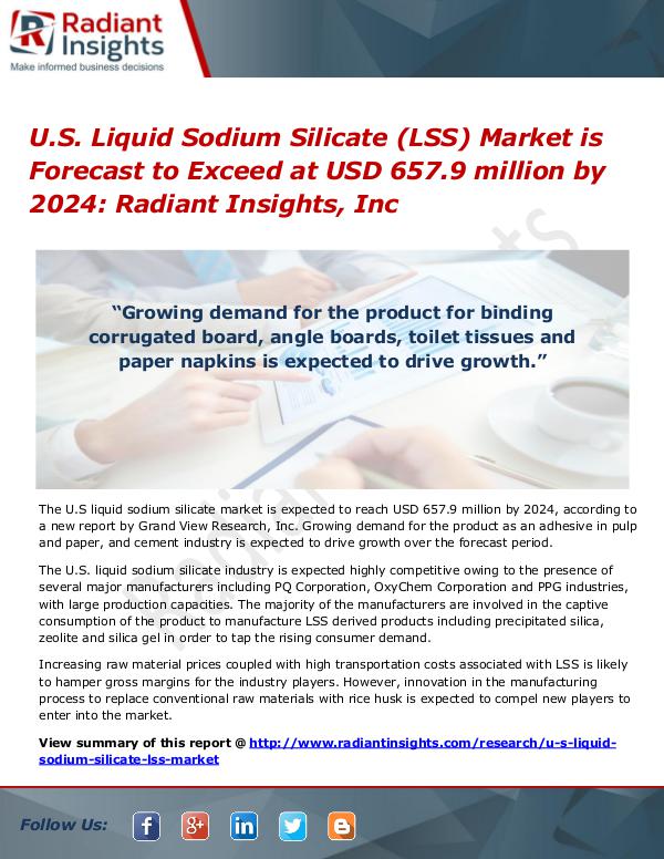 U.S. Liquid Sodium Silicate (LSS) Market is Forecast to Exceed at USD U.S. Liquid Sodium Silicate (LSS) Market 2024
