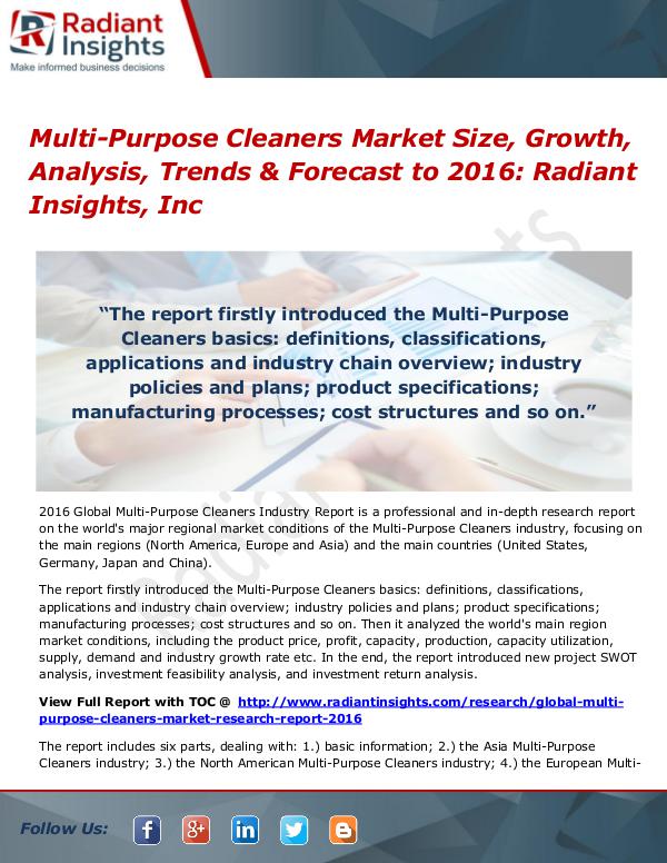 Multi-Purpose Cleaners Market  Size, Share & Growth by 2016 Multi-Purpose Cleaners Market 2016