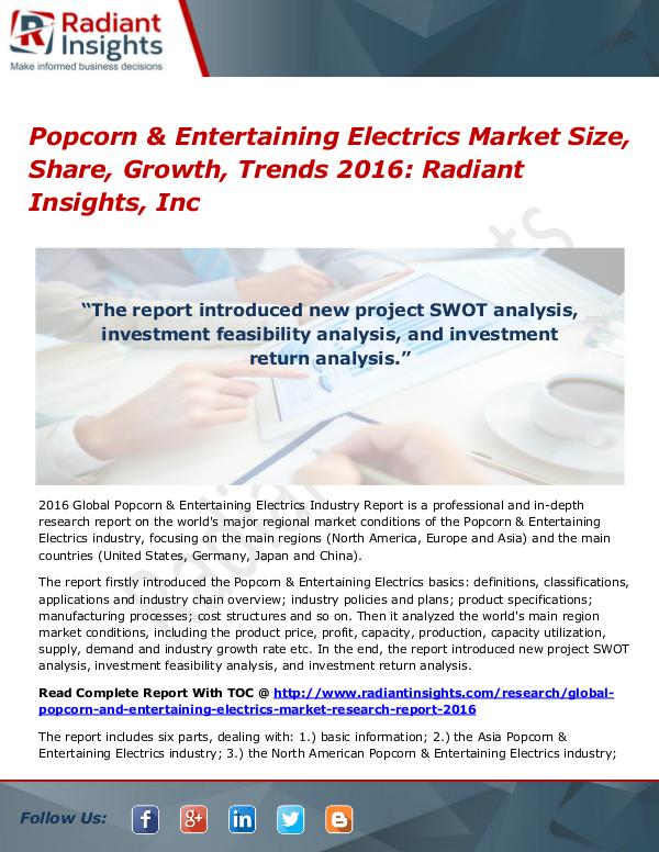 Popcorn & Entertaining Electrics Market Size, Share, Growth, 2016 Popcorn & Entertaining Electrics Market 2016