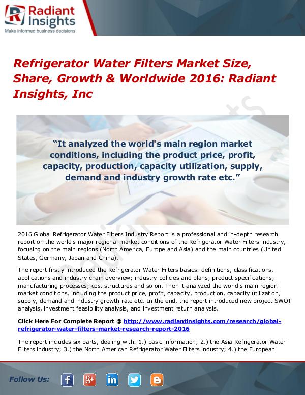 Refrigerator Water Filters Market Size, Share, Growth & Worldwide2016 Refrigerator Water Filters Market 2016