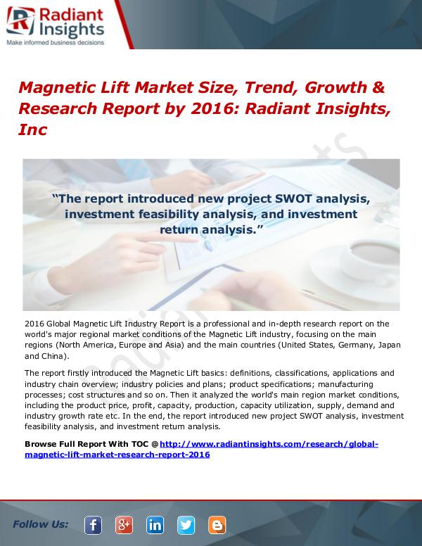 Magnetic Lift Market Size, Trend, Growth & Research Report by 2016 Magnetic Lift Market 2016