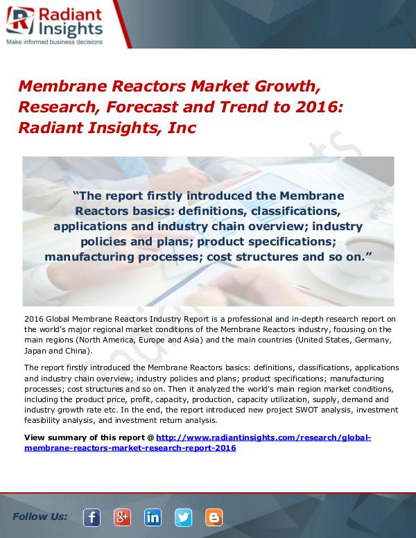Membrane Reactors Market Growth, Research, Forecast and Trend to 2016 Membrane Reactors Market 2016