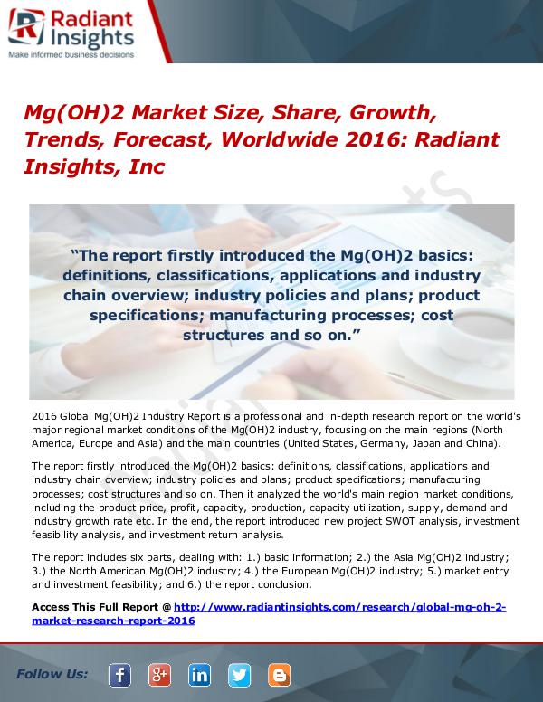 Mg(OH)2 Market Size, Share, Growth, Trends, Forecast, Worldwide 2016 Mg(OH)2 Market 2016