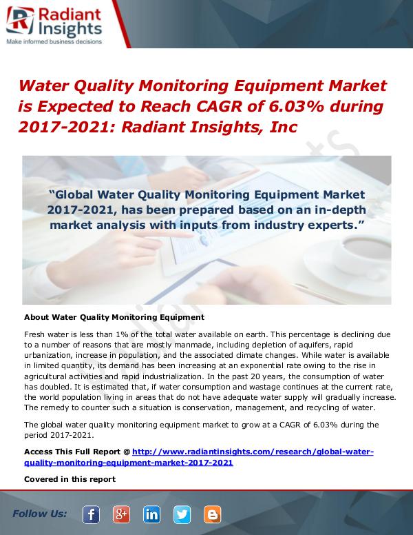 Water Quality Monitoring Equipment Market is Expected to Reach CAGR Water Quality Monitoring Equipment Market 2021